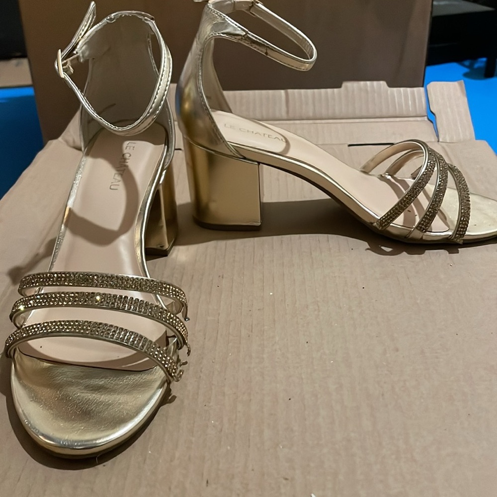 Bridal Metallic Gold Crystal Embellished Block Heel Sandals